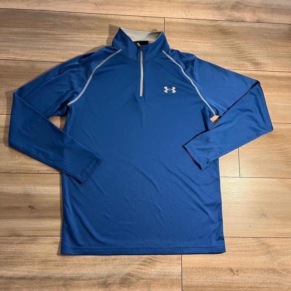 Under Armour Mens HeatGear Loose Fit 1/4 Zip Blue Medium Long Sleeve Bin H-6